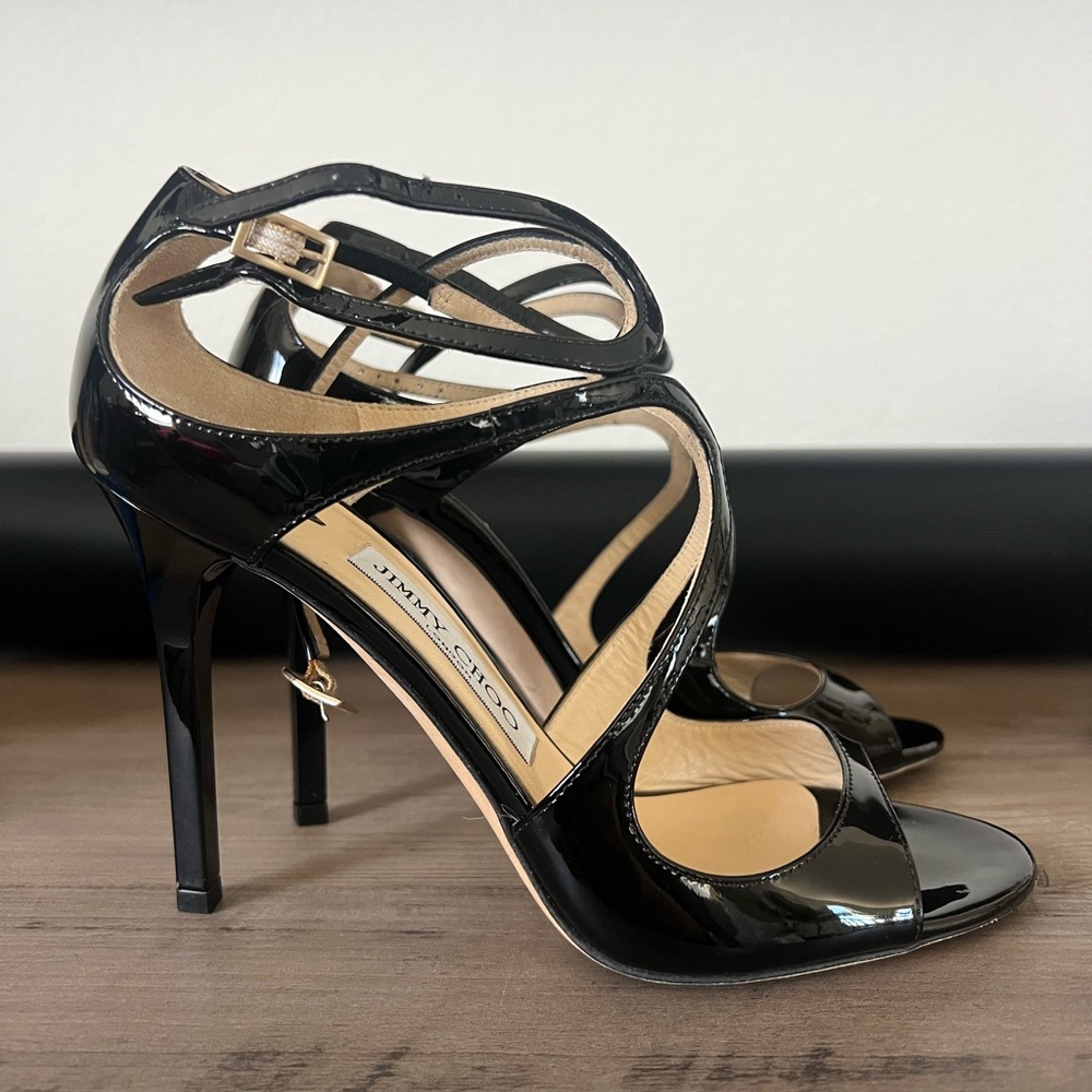Jimmy Choo Glossy Black Strappy Heels
